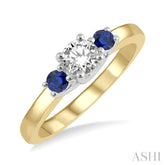 2.70 MM Round Shape Sapphire and 1/3 Ctw Past, Present and Future Round Cut Diamond Precious Ring in 14K Yellow and White Gold